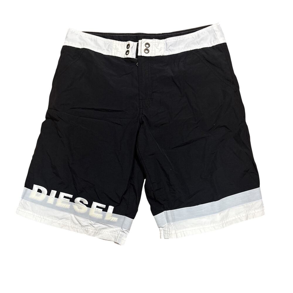 Diesel Swim Trunks Men's Black/White Cymod Board Shorts Size Large